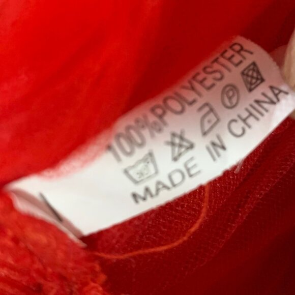 Red Faux Fur Long Coat + Sheer Tulle Open Skirt Overlay For Women Size XL - Picture 6 of 7